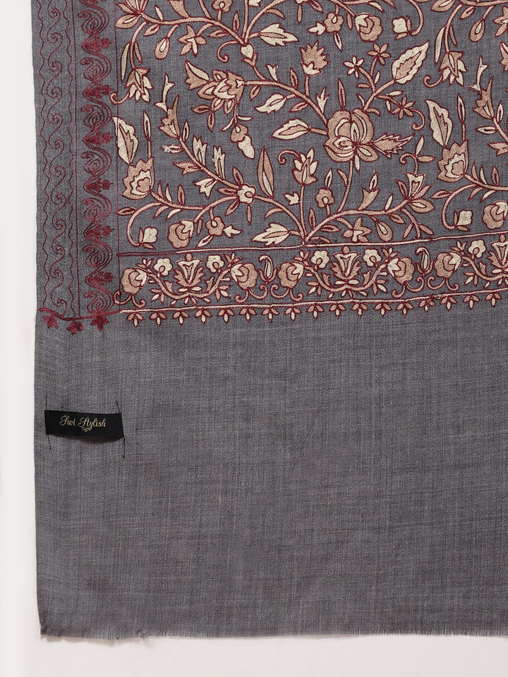 महिलाओं के लिए ग्रे आरी कढ़ाई ऊनी शॉल