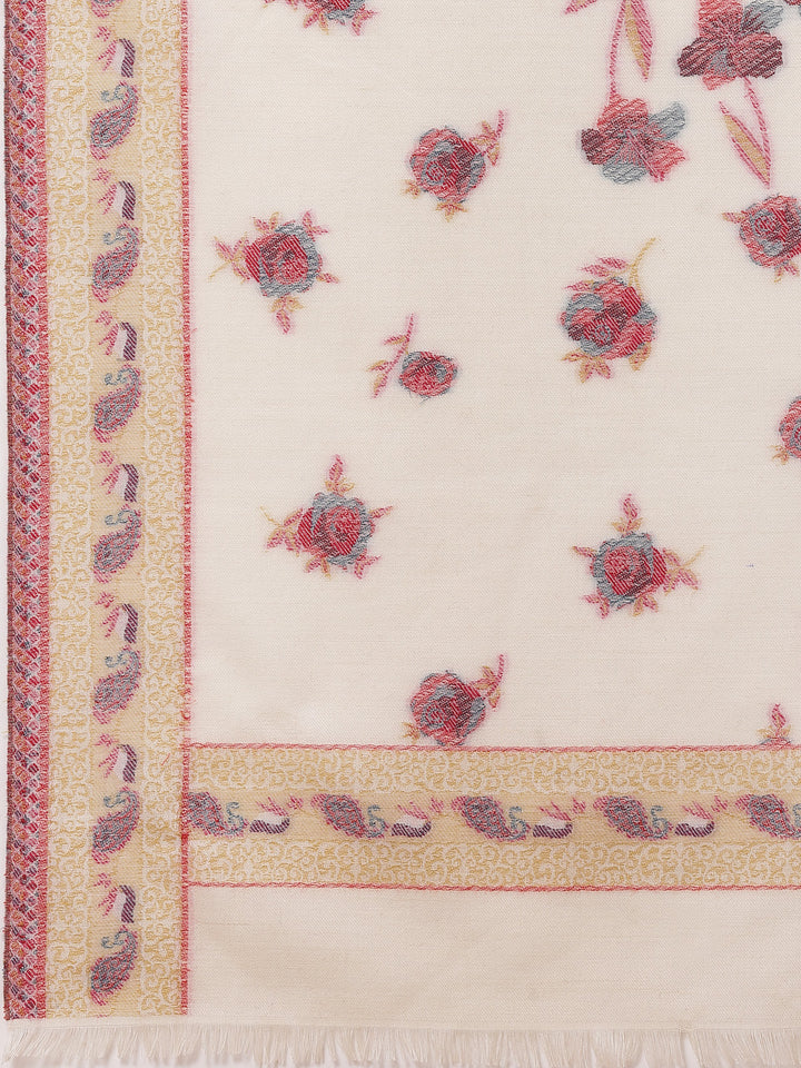 महिलाओं के लिए सफ़ेद कानी ऊनी पुष्प शॉल