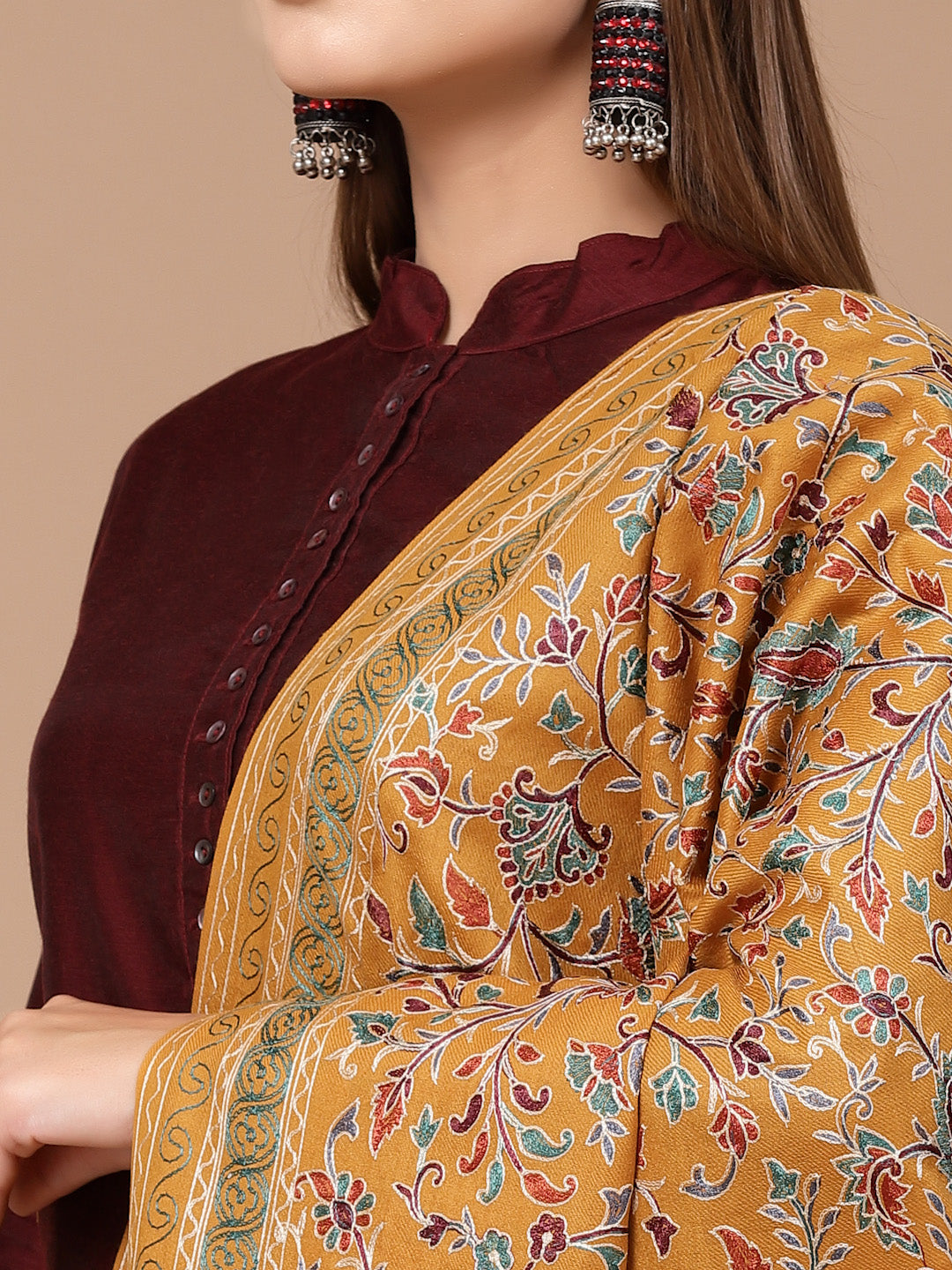 Women's Aari Embroidery Wool Shawl
