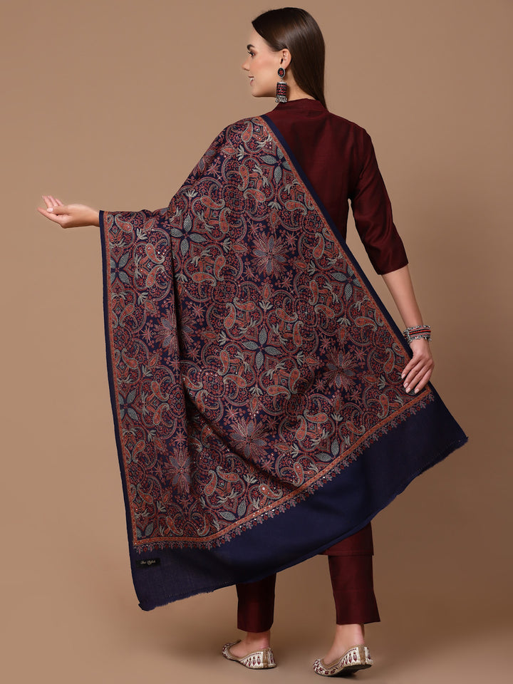 Women's Aari Embroidery Pure Wool Shawl with Sequence