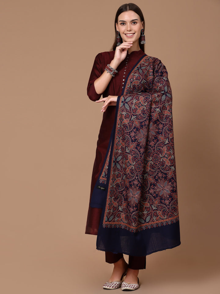 Women's Aari Embroidery Pure Wool Shawl with Sequence