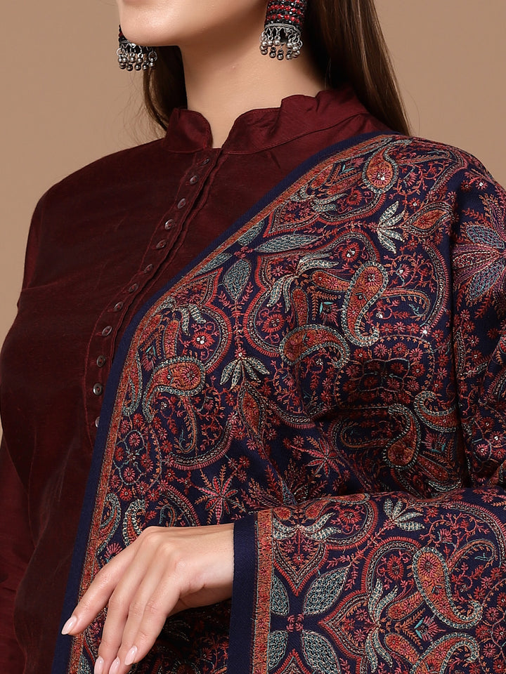 Women's Aari Embroidery Pure Wool Shawl with Sequence