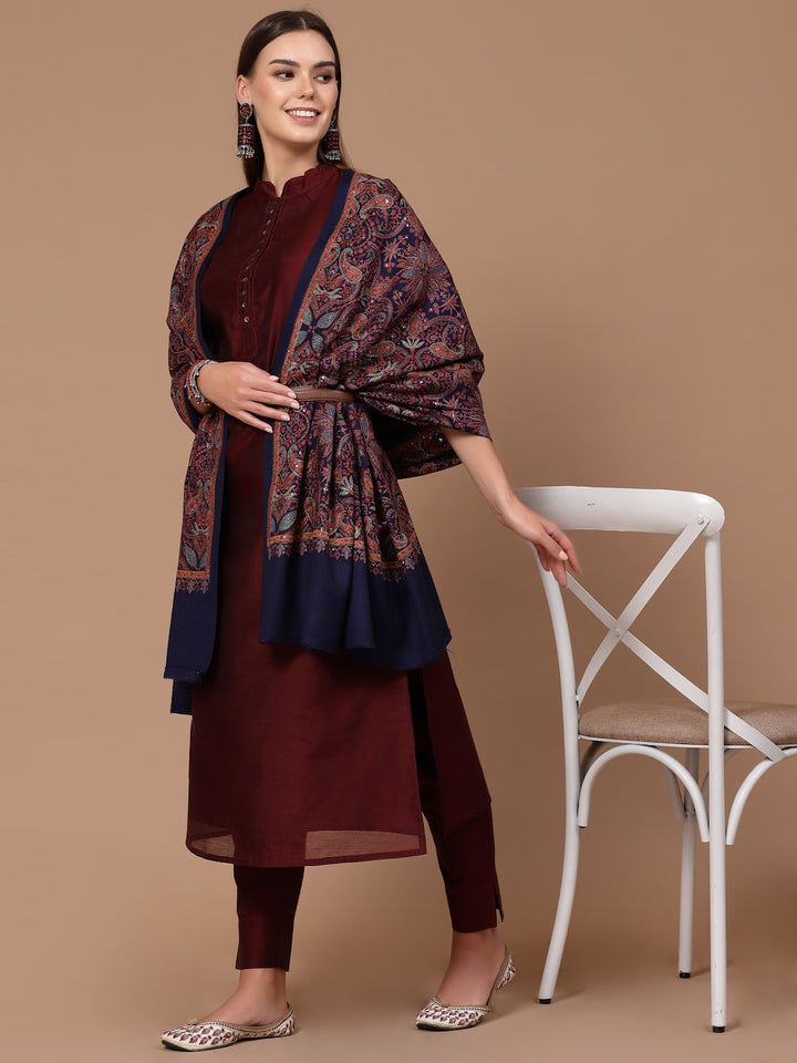 Women's Aari Embroidery Pure Wool Shawl with Sequence