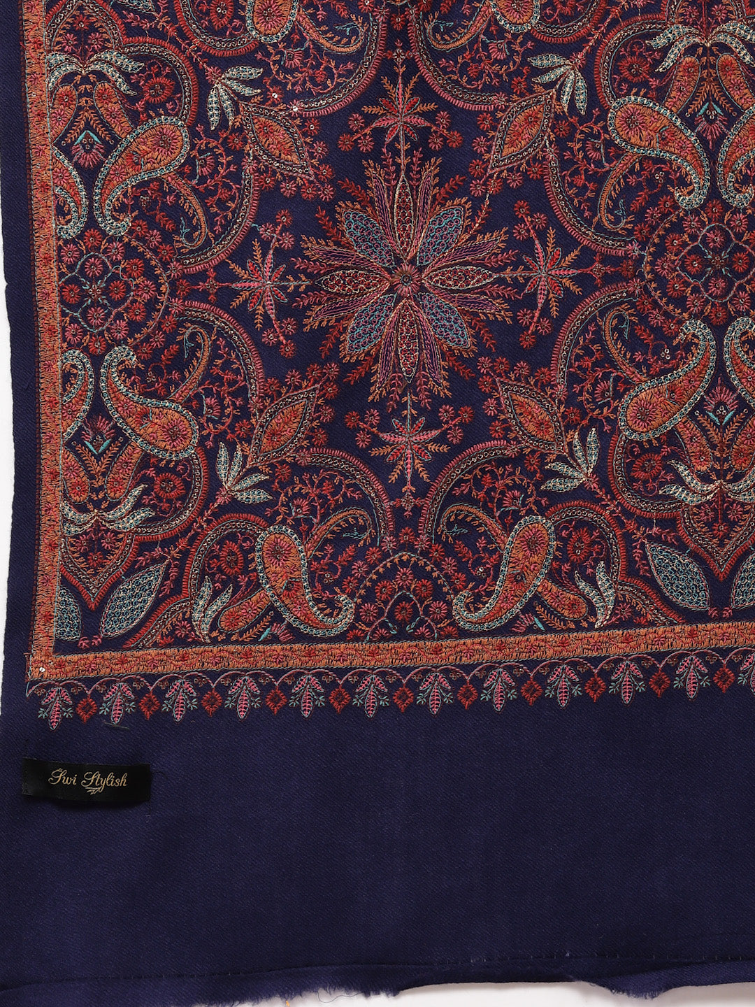 Women's Aari Embroidery Pure Wool Shawl with Sequence