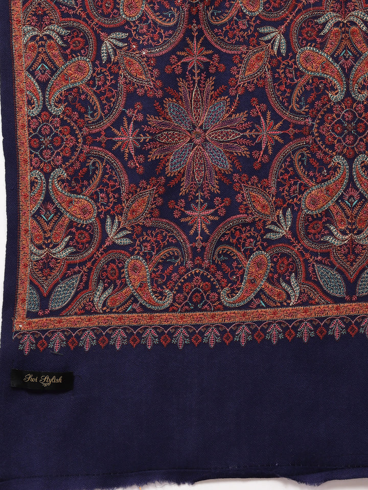 Women's Aari Embroidery Pure Wool Shawl with Sequence