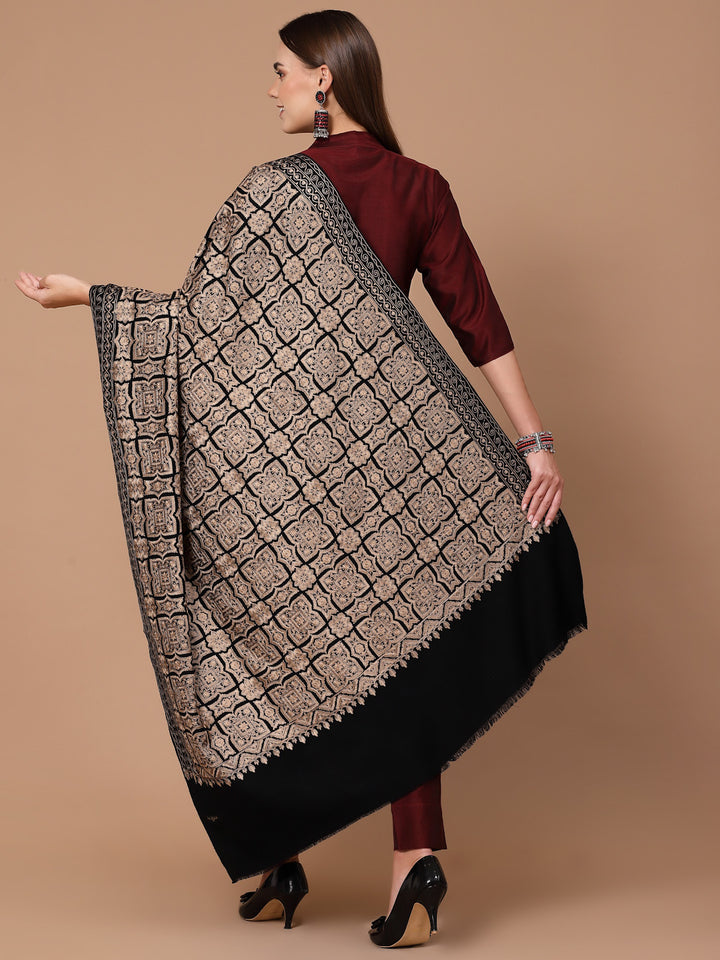 Women's Silky Golden Aari Embroidery Wool Shawl