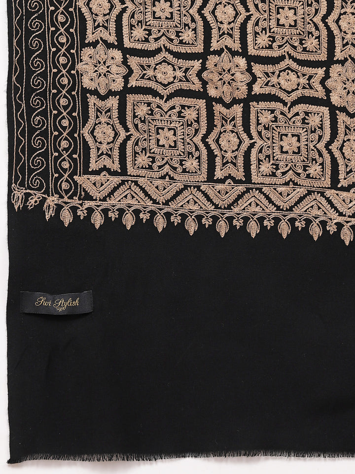 Women's Silky Golden Aari Embroidery Wool Shawl