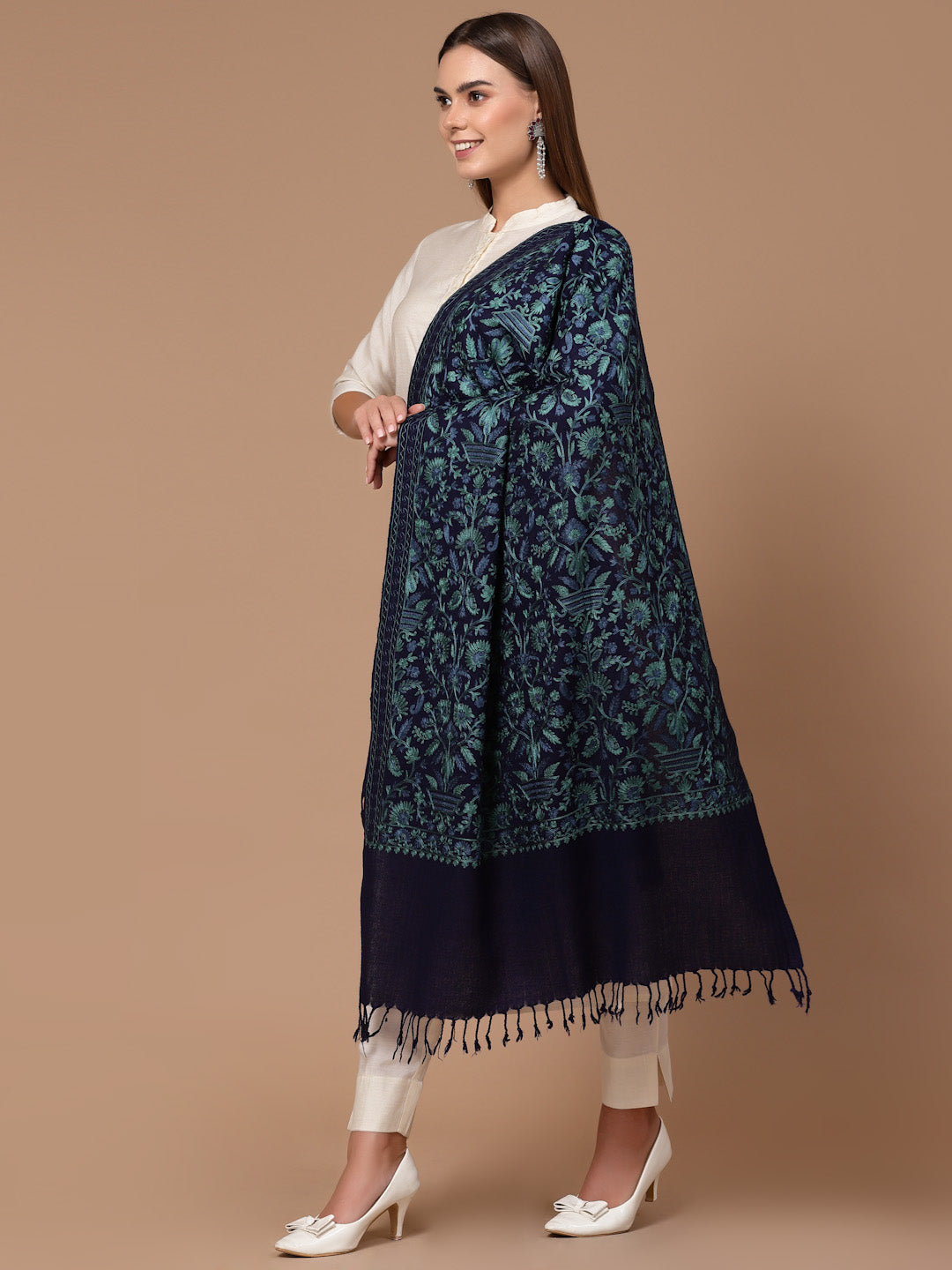 Women's Aari Embroidered Wool Stole