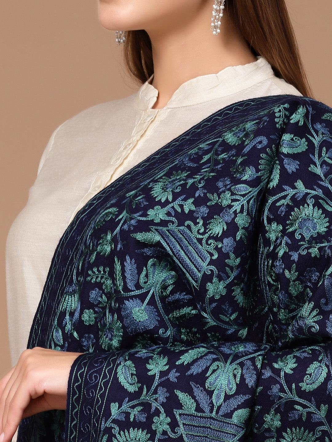 Women's Aari Embroidered Wool Stole