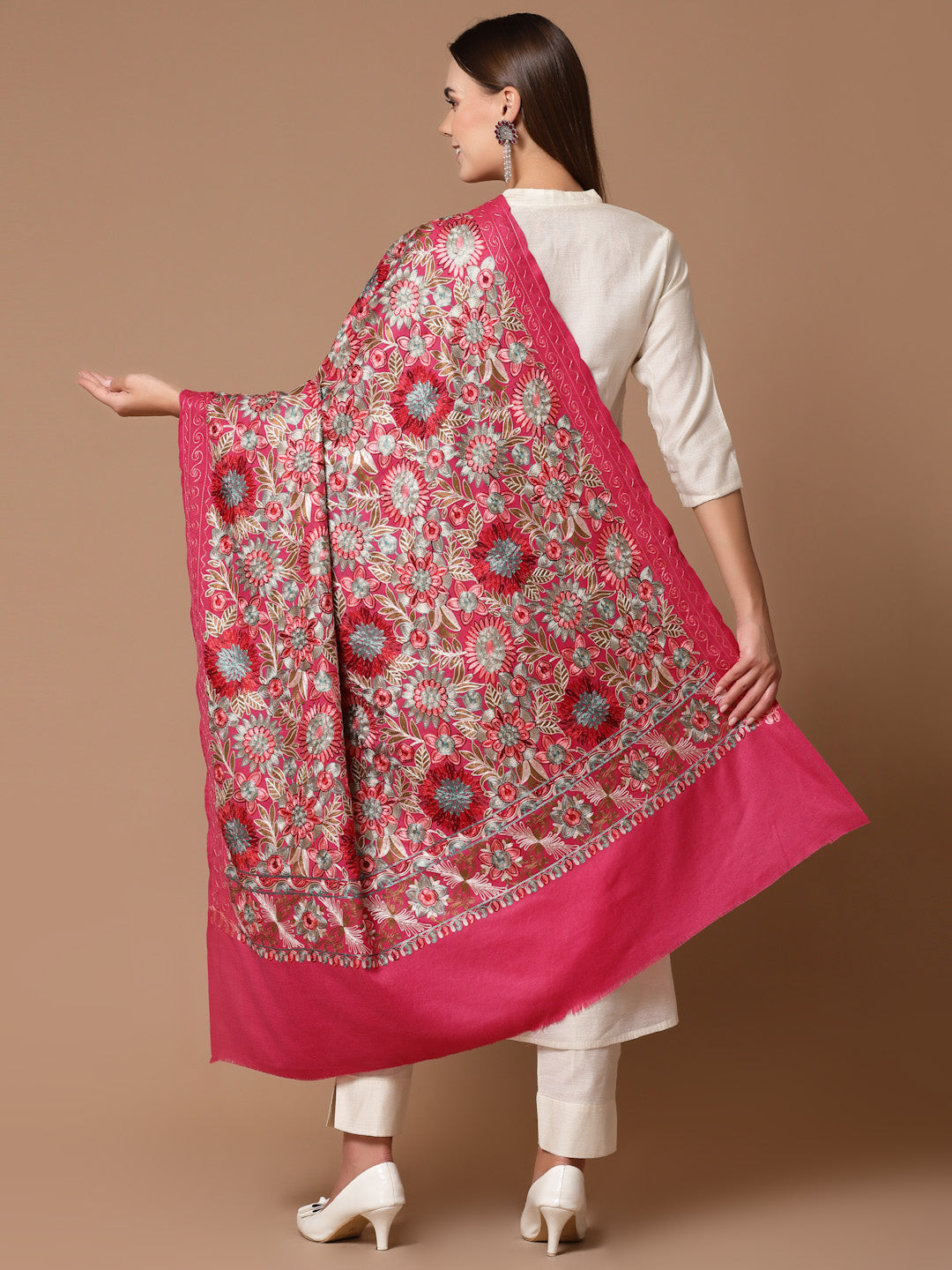 Women's Aari Embroidery Wool Shawl