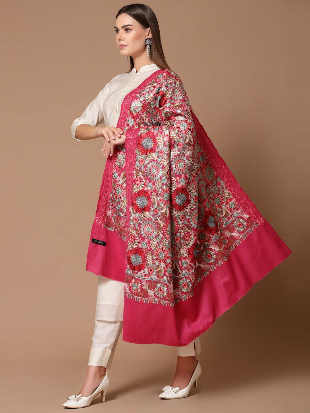 Women's Aari Embroidery Wool Shawl