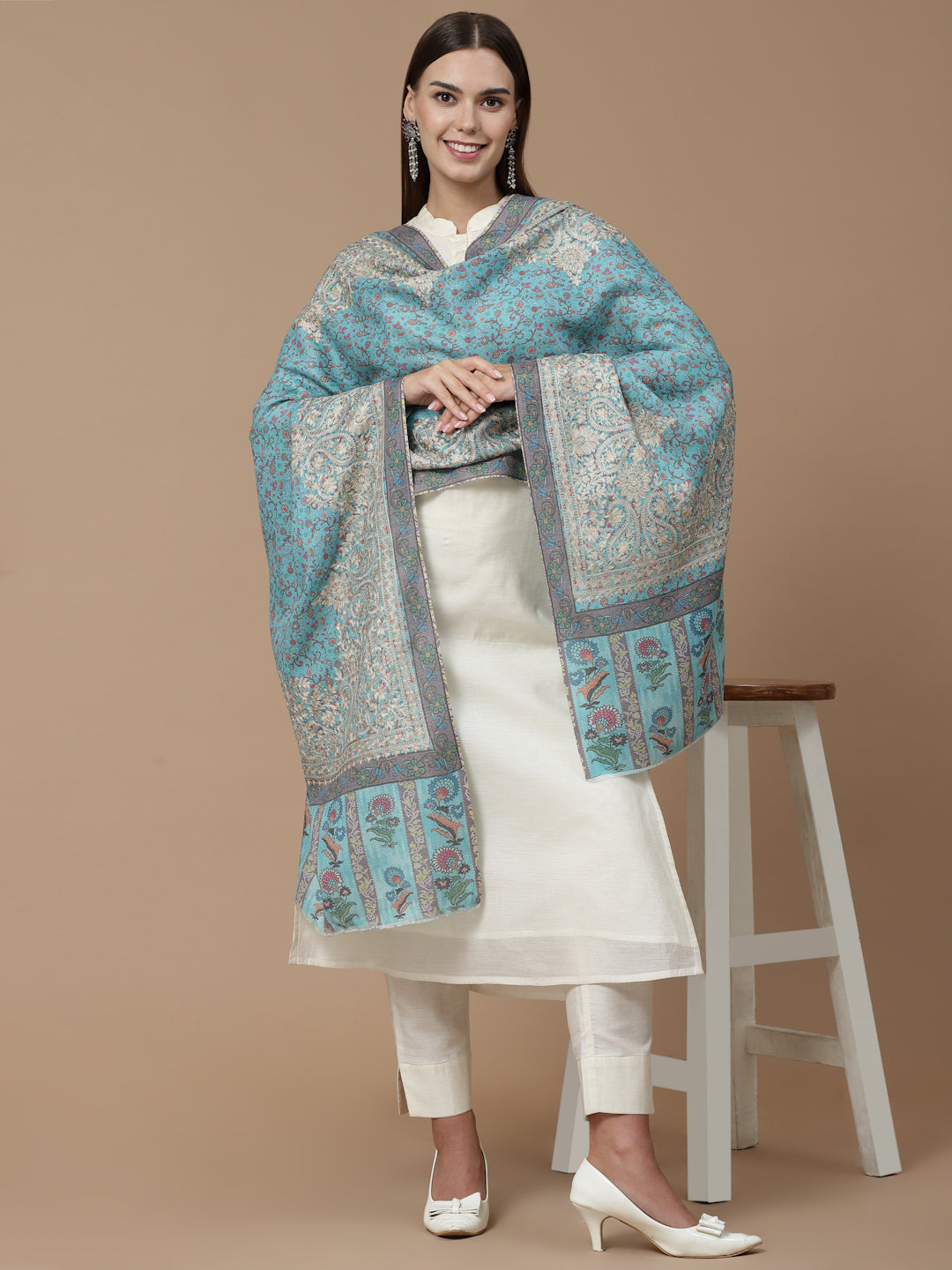 Women's Printed Aari Embroidered Stole