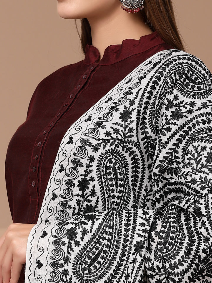 Women's Aari Embroidered Wool Shawl