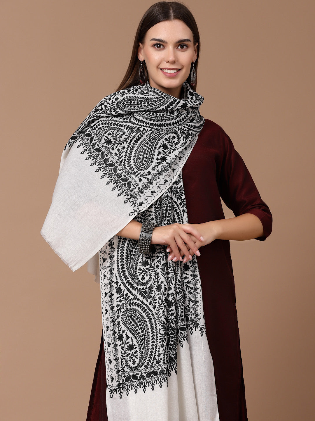 Women's Aari Embroidered Wool Shawl