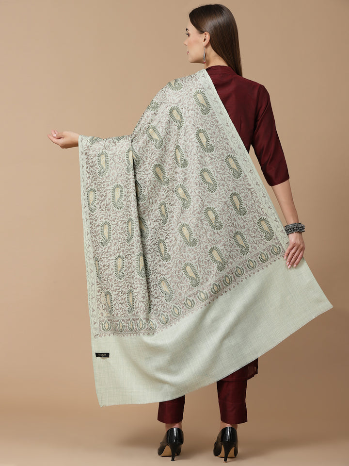 महिला पिस्ता आरी कढ़ाई ऊनी शॉल