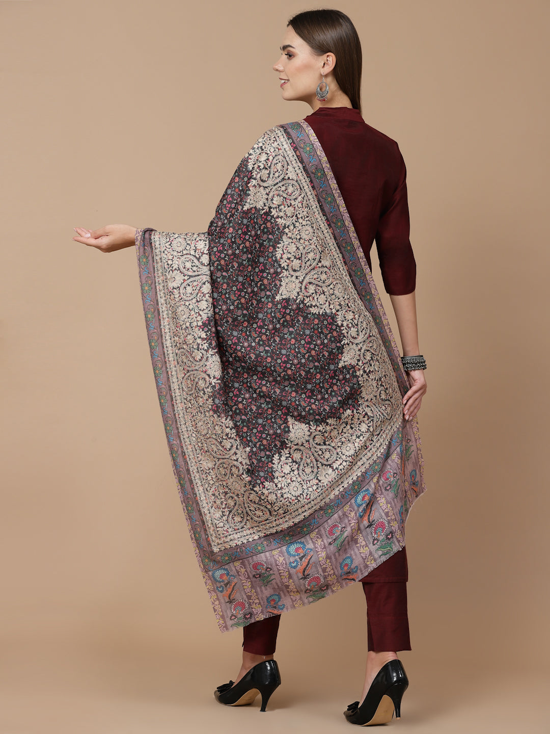 Women's Printed Aari Embroidered Stole