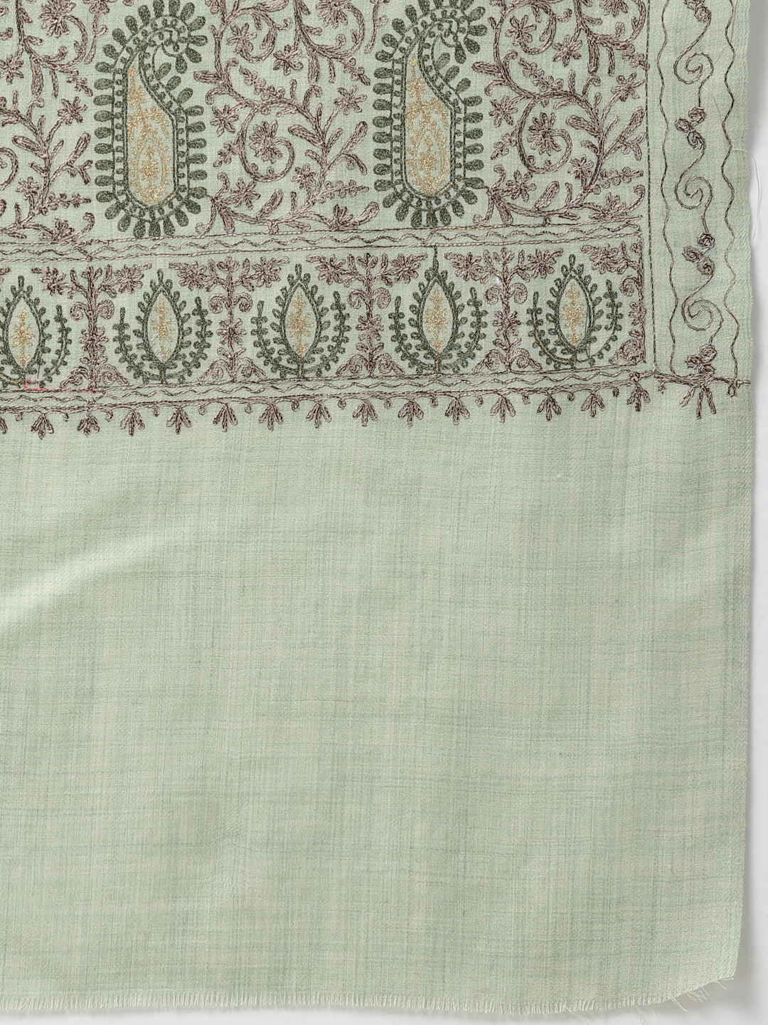 महिला पिस्ता आरी कढ़ाई ऊनी शॉल