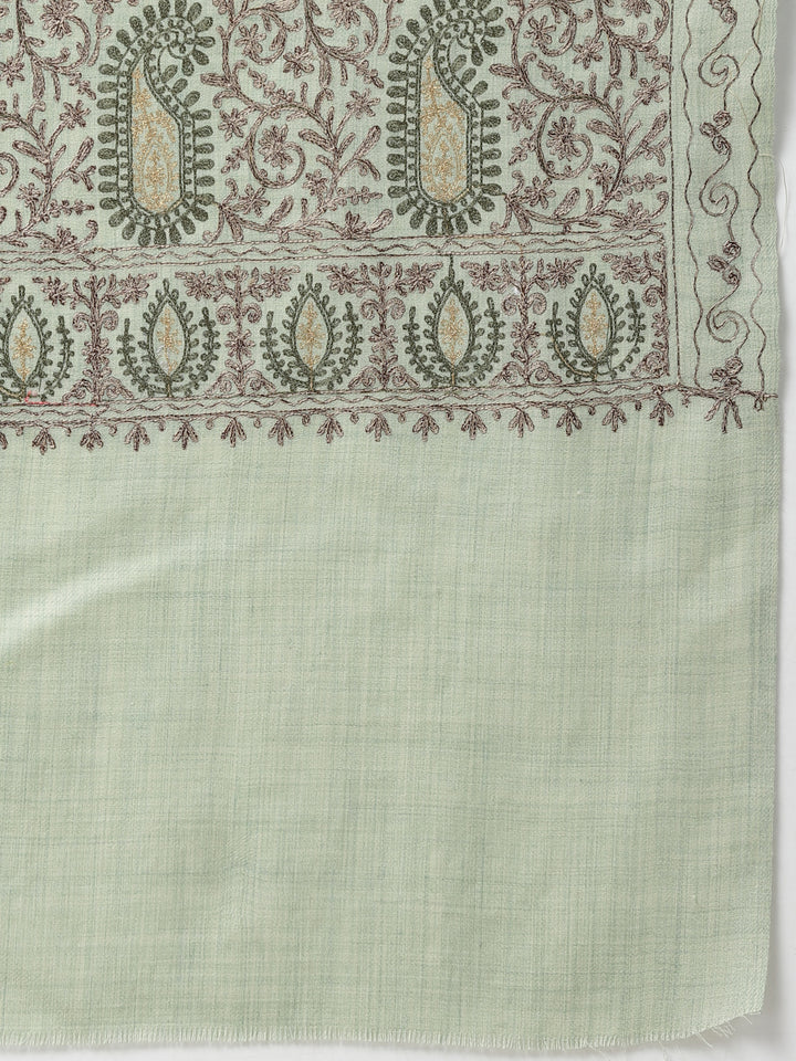 महिला पिस्ता आरी कढ़ाई ऊनी शॉल