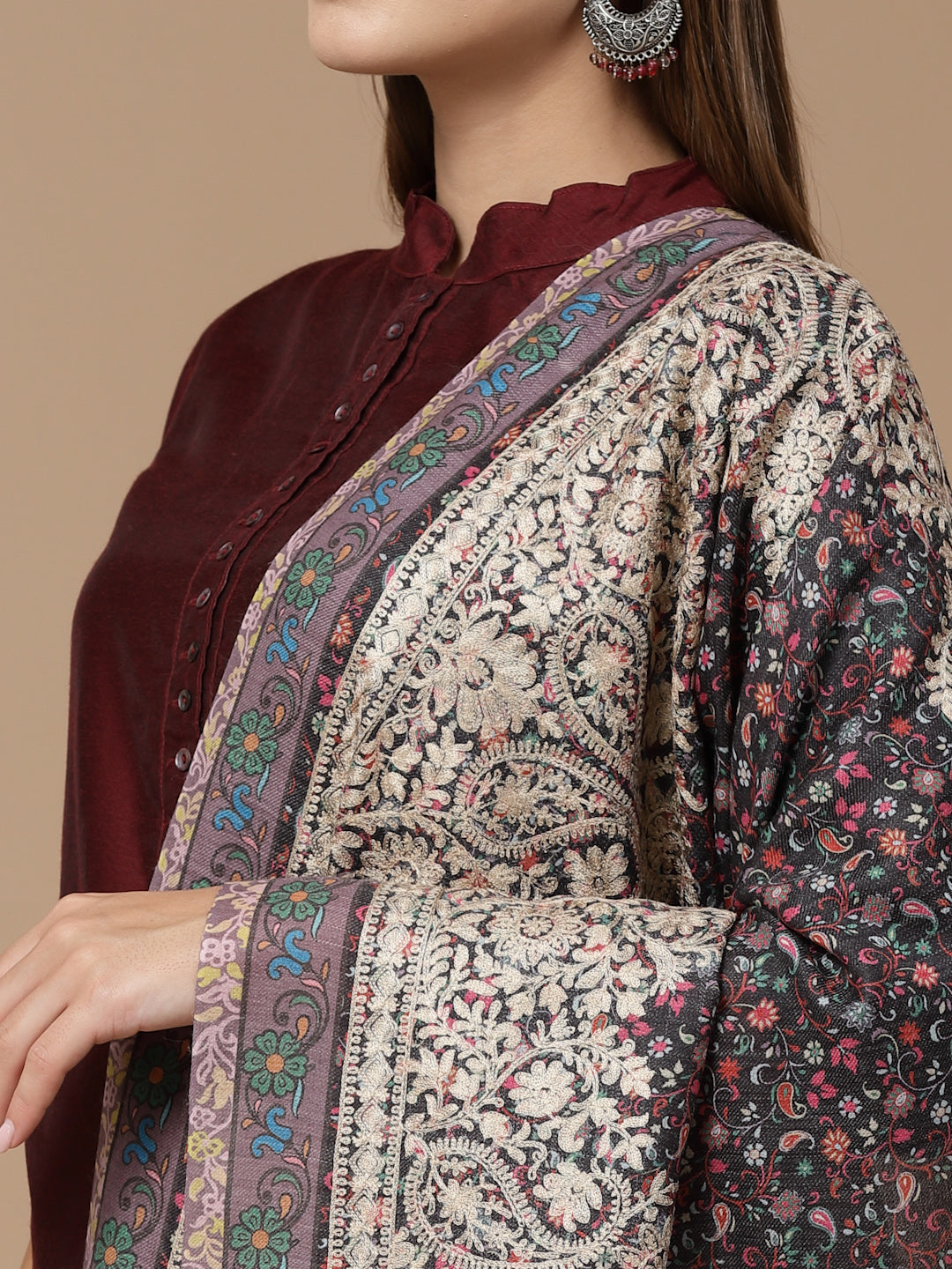 Women's Printed Aari Embroidered Stole