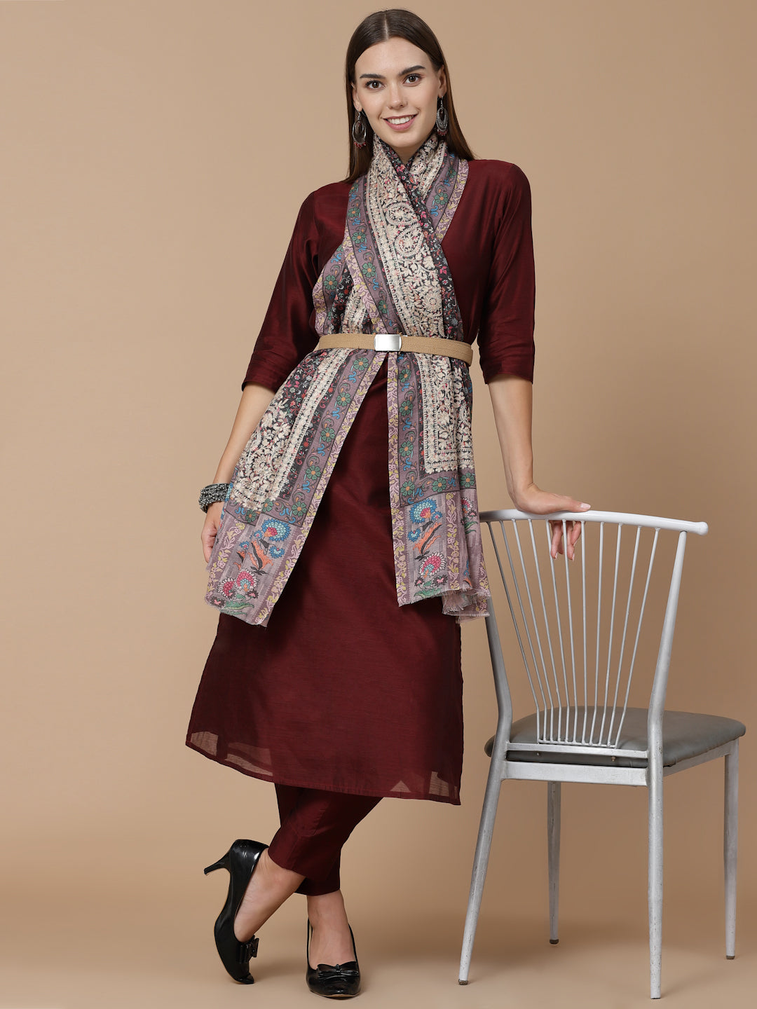 Women's Printed Aari Embroidered Stole