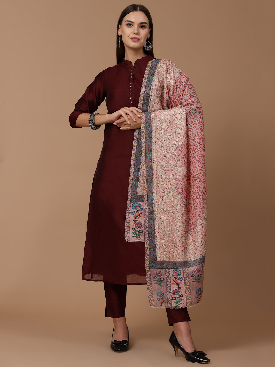 Women's Printed Aari Embroidered Stole