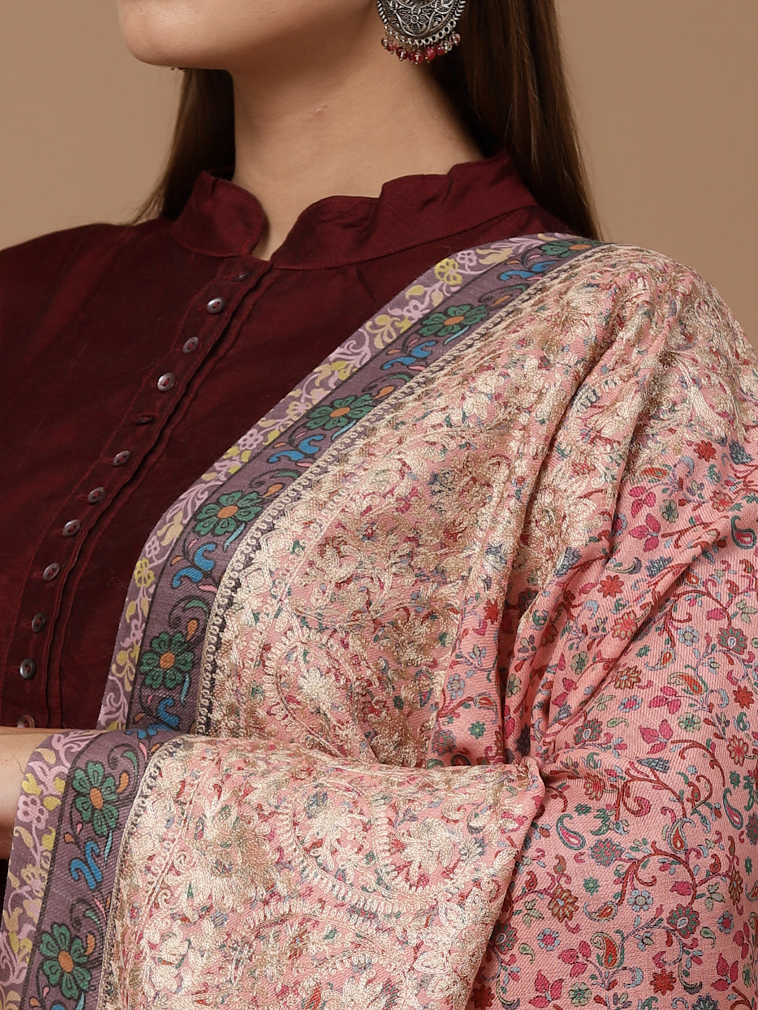 Women's Printed Aari Embroidered Stole