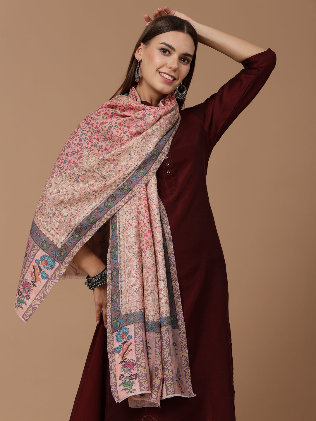 Women's Printed Aari Embroidered Stole