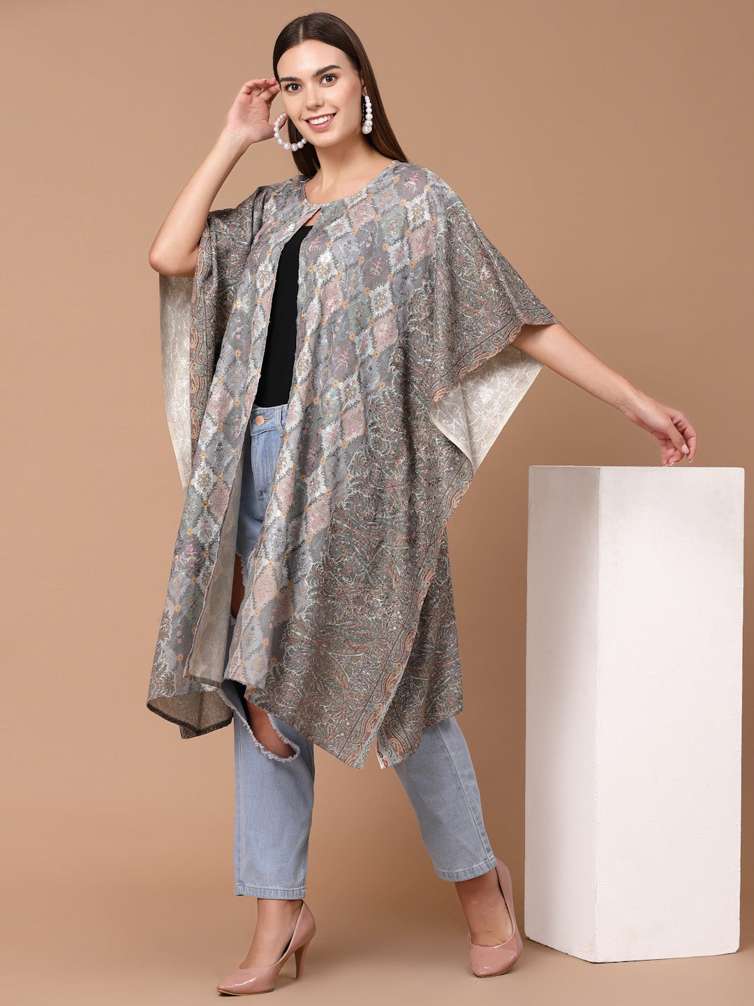 Women's Printed Embroidered Kaftan(Pheran)