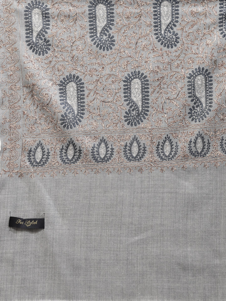 महिला पिस्ता आरी कढ़ाई ऊनी शॉल