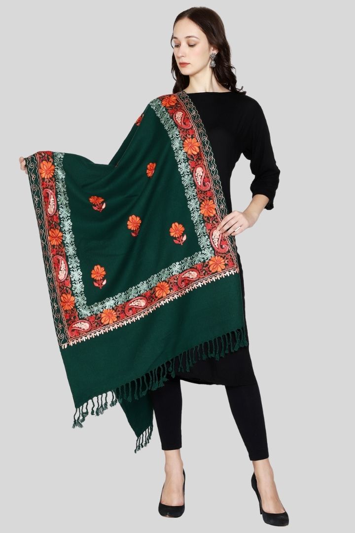 Women's Aari Embroidered Wool Stole