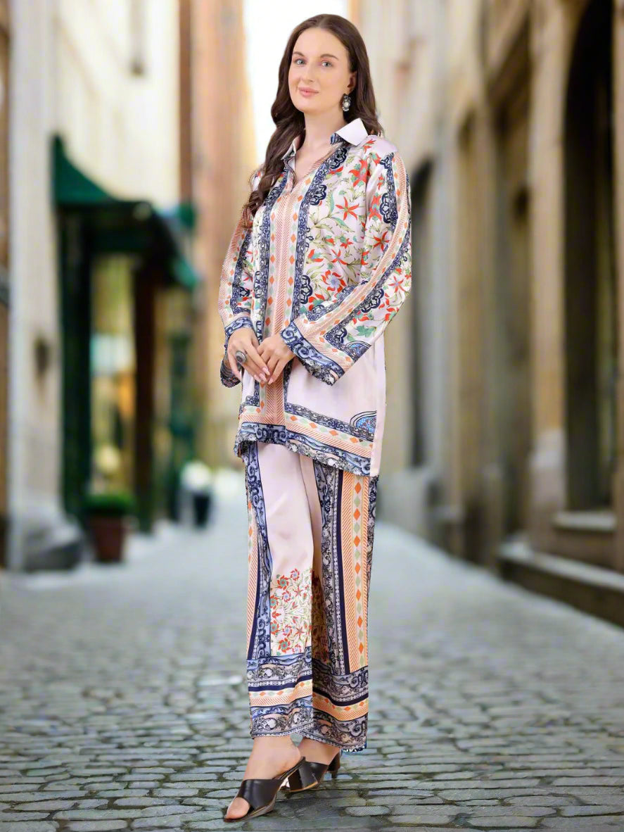 Women's Floral Printed Co-Ord Set – Kurta and Trousers