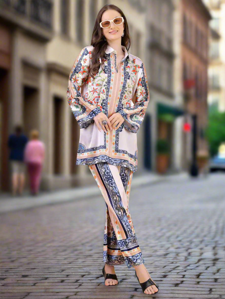 Women's Floral Printed Co-Ord Set – Kurta and Trousers