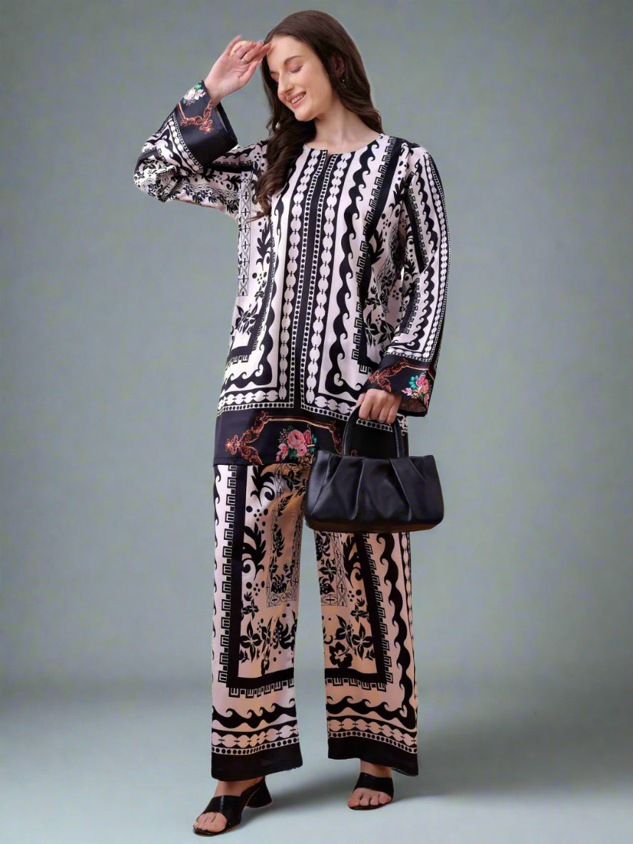 Women's Floral Printed Co-Ord Set – Kurta and Trousers