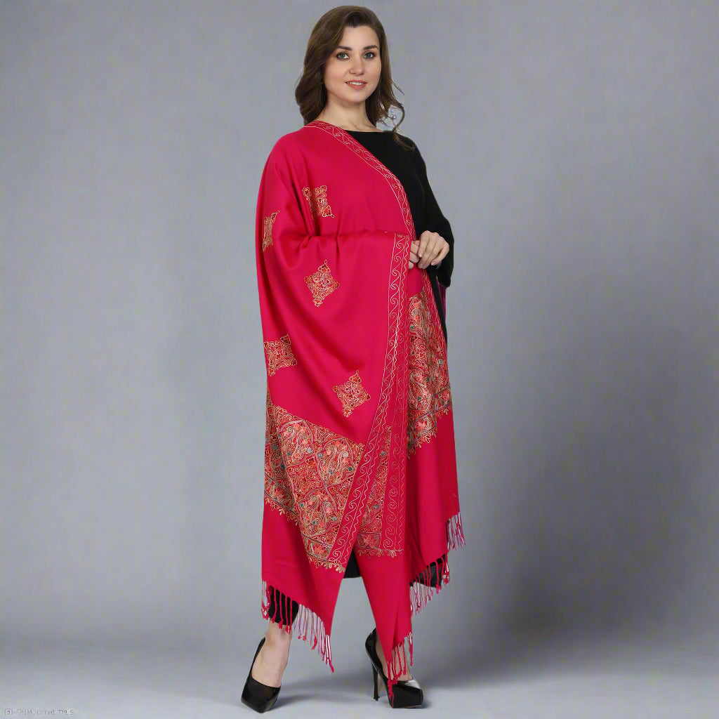 Women's Aari Embroidered Wool Stole