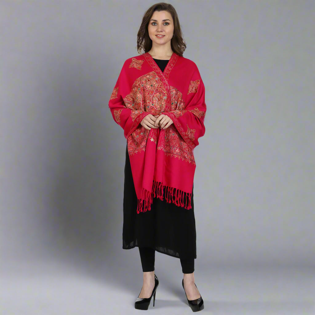 Women's Aari Embroidered Wool Stole