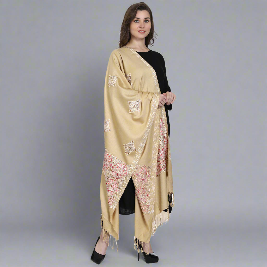 Women's Aari Embroidered Wool Stole