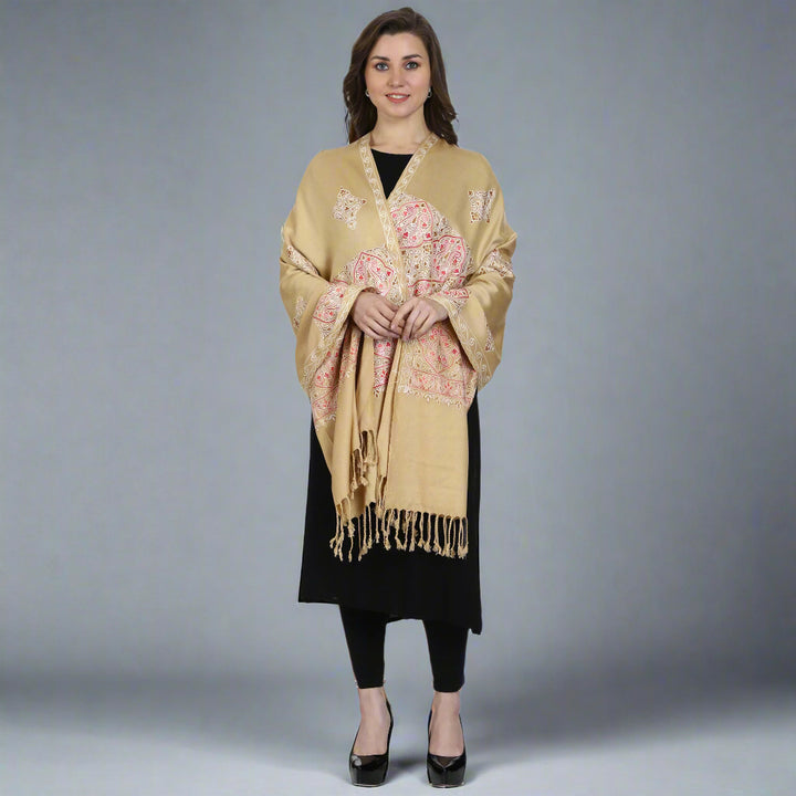Women's Aari Embroidered Wool Stole