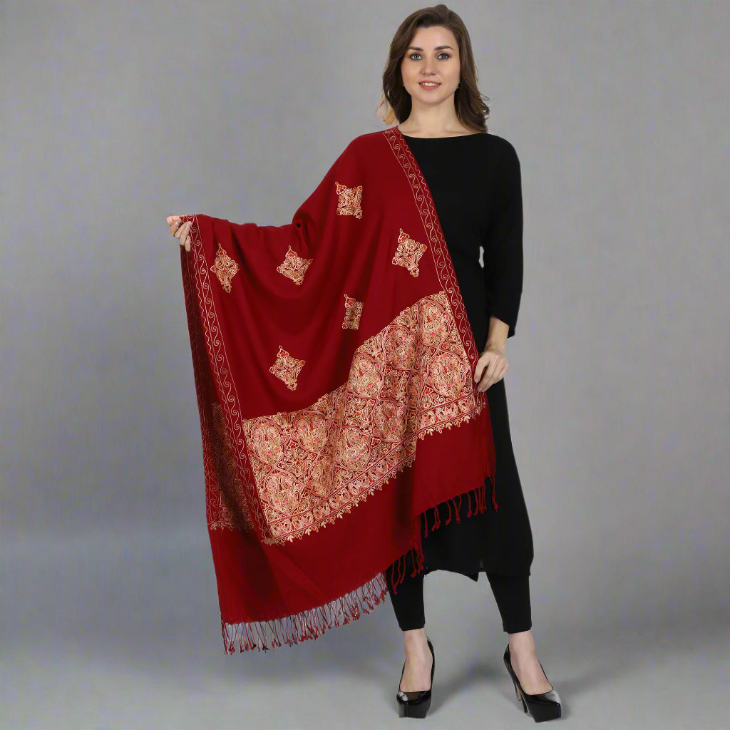 Women's Aari Embroidered Wool Stole