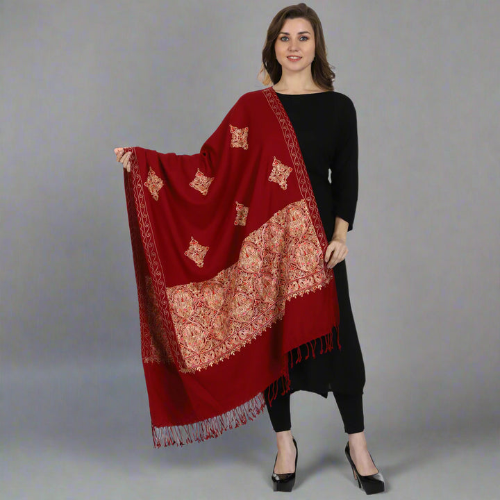 Women's Aari Embroidered Wool Stole