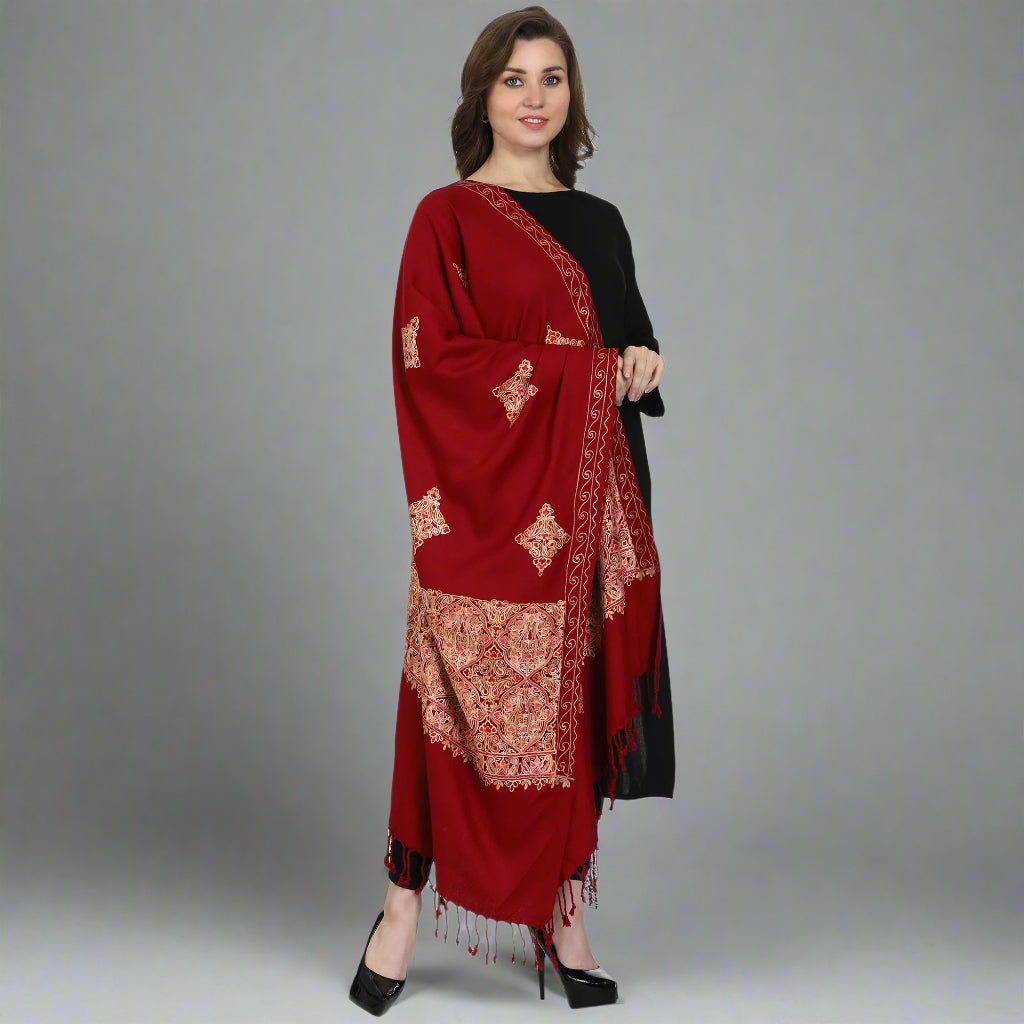 Women's Aari Embroidered Wool Stole