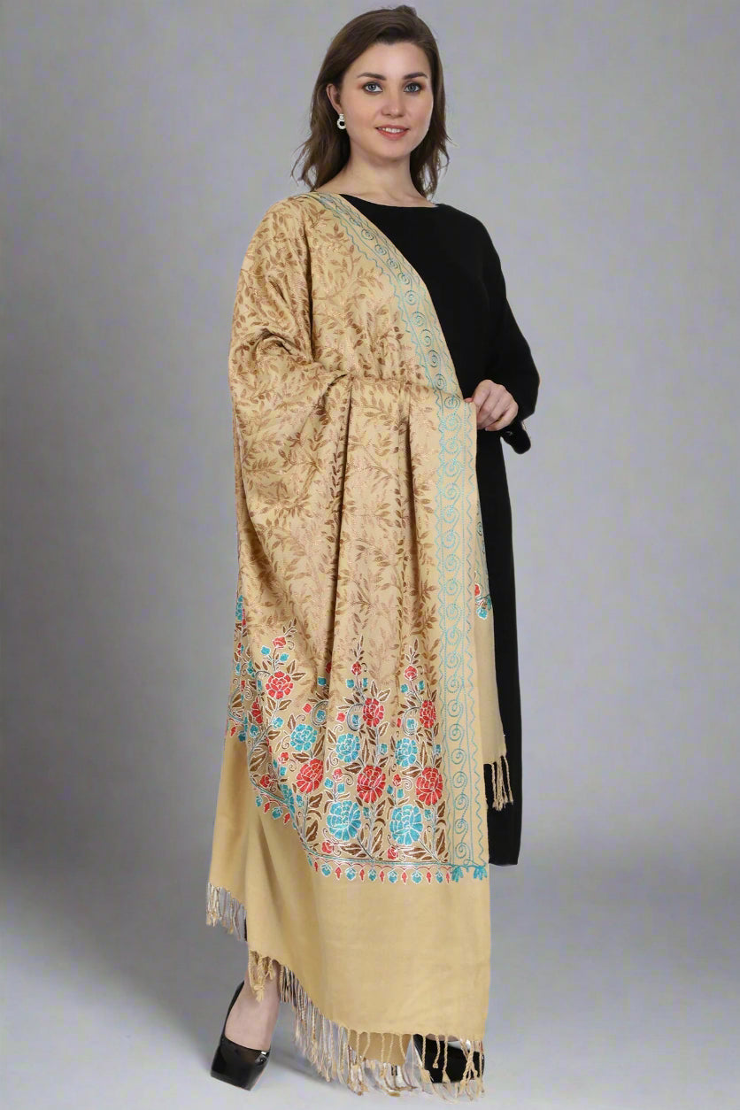 Women's Aari Embroidered Wool Shawl
