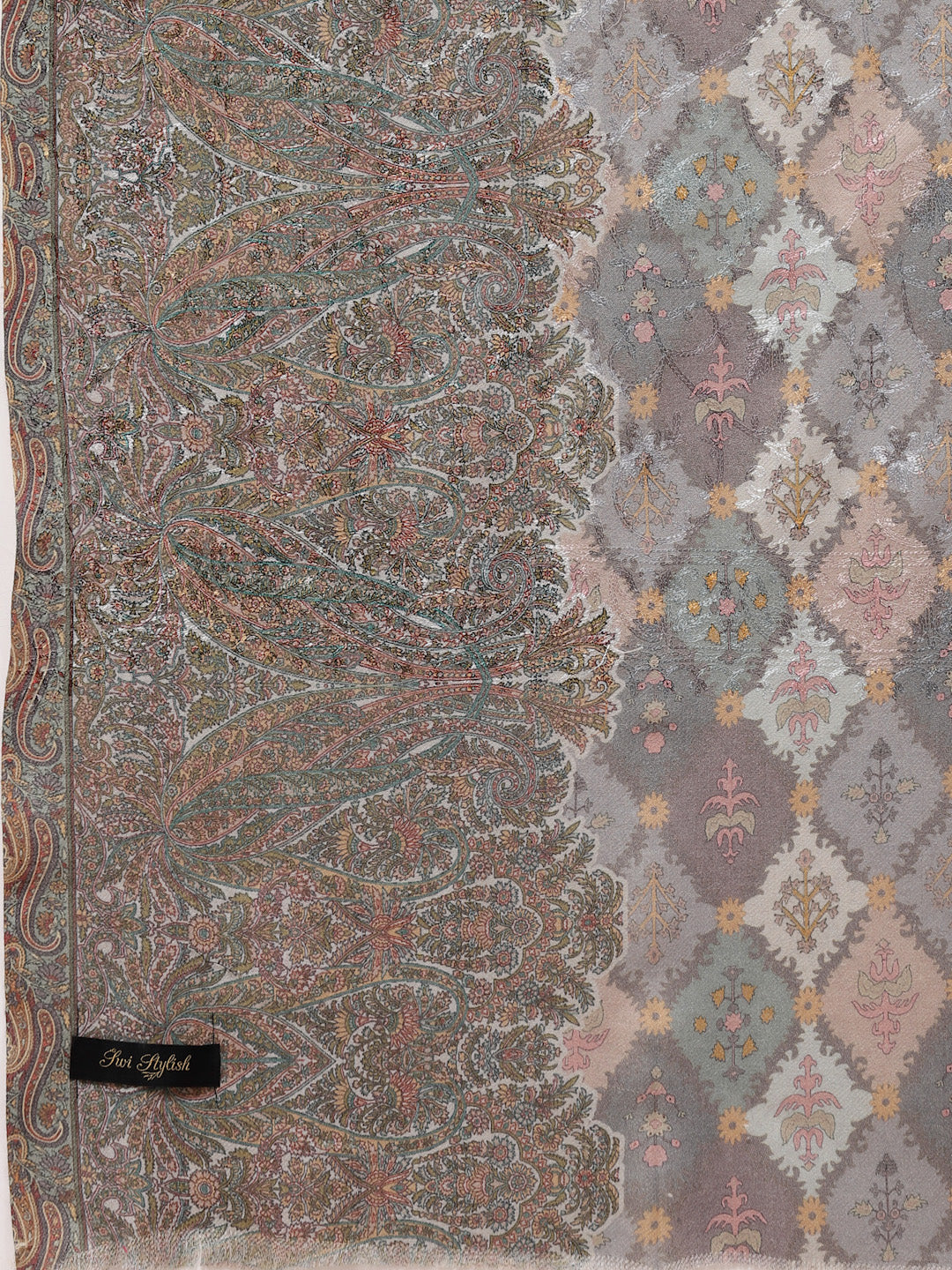 Women's Floral Printed Aari Embroidery Kalamkari Wool Shawl