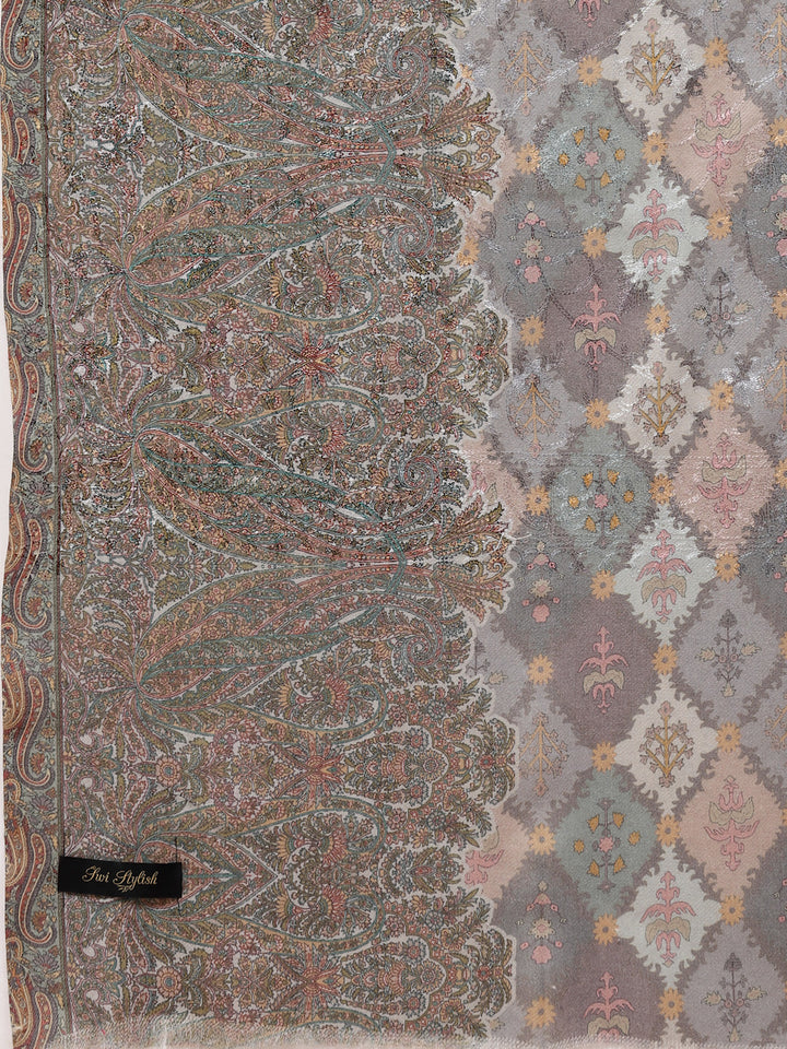 Women's Floral Printed Aari Embroidery Kalamkari Wool Shawl