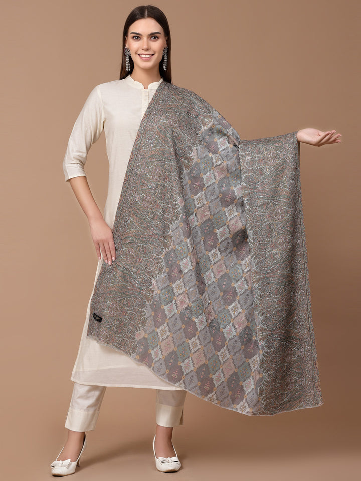 Women's Floral Printed Aari Embroidery Kalamkari Wool Shawl