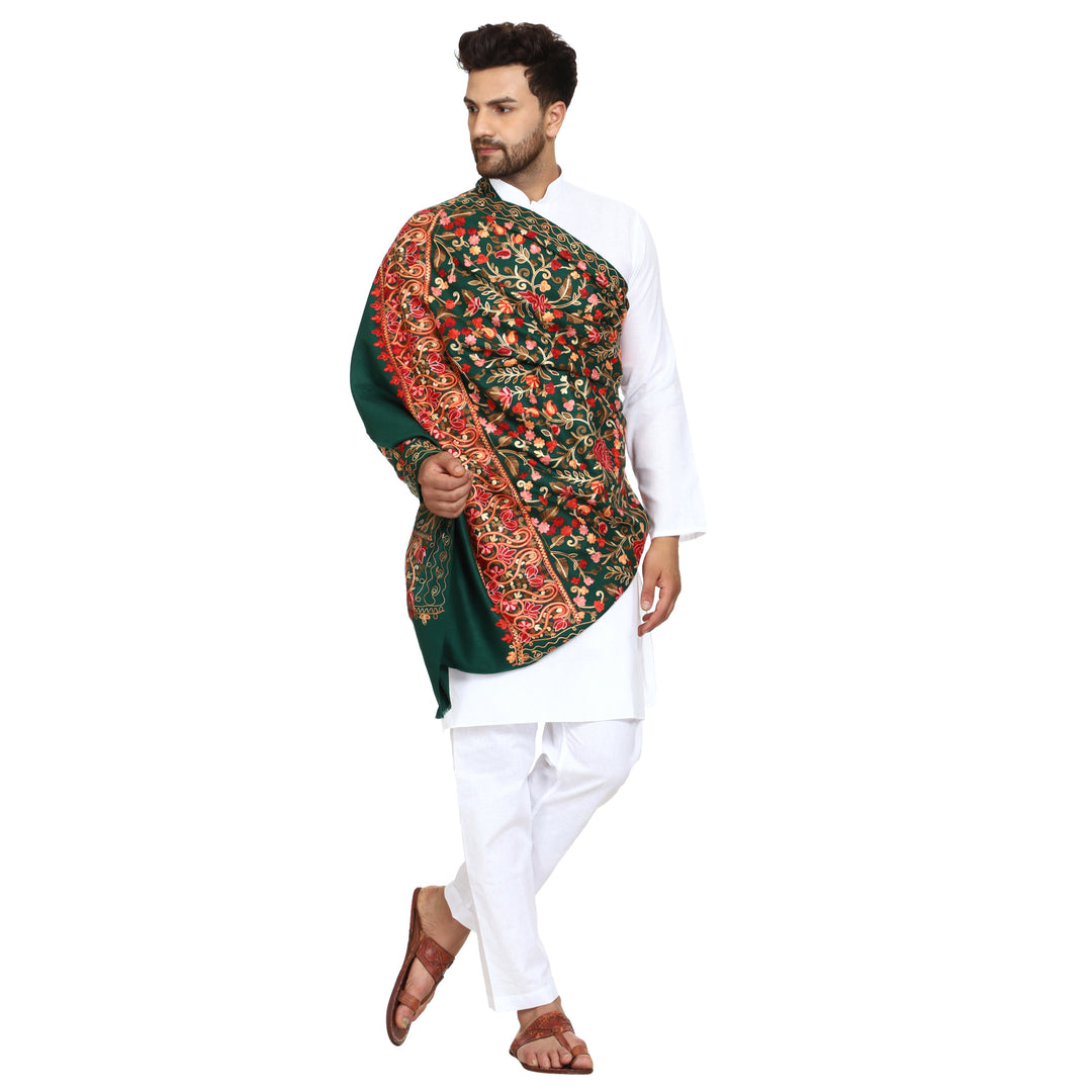 Men's Aari Embroidered Wool Shawl