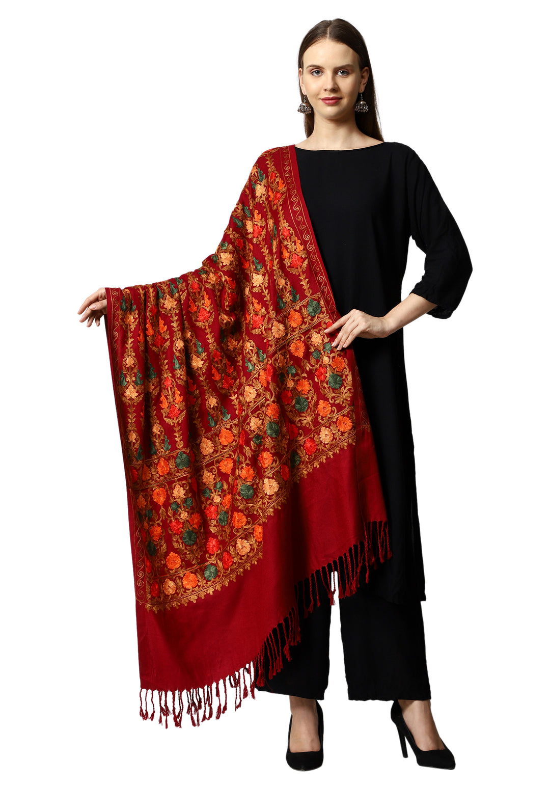 Women's Aari Embroidered Wool Shawl