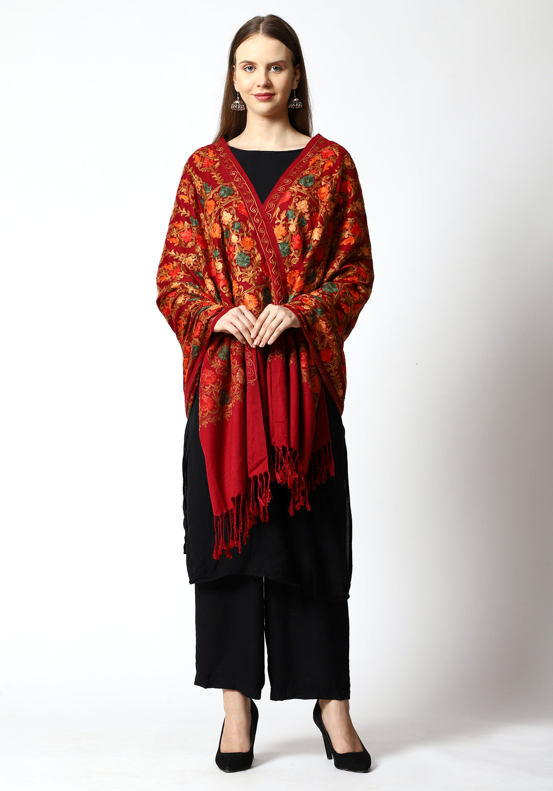 Women's Aari Embroidered Wool Shawl