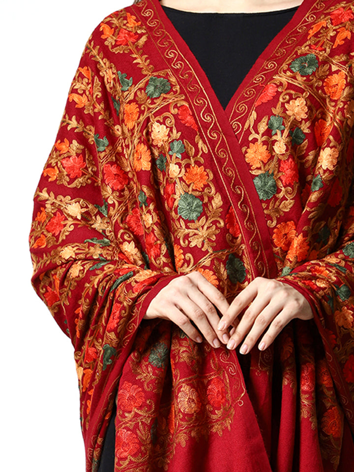 Women's Aari Embroidered Wool Shawl