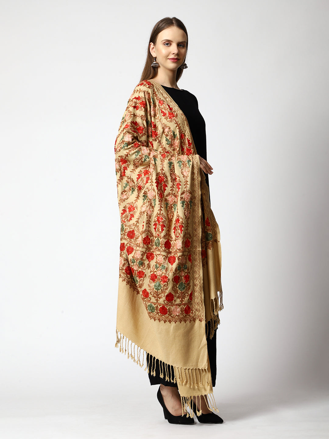 Women's Aari Embroidered Wool Shawl