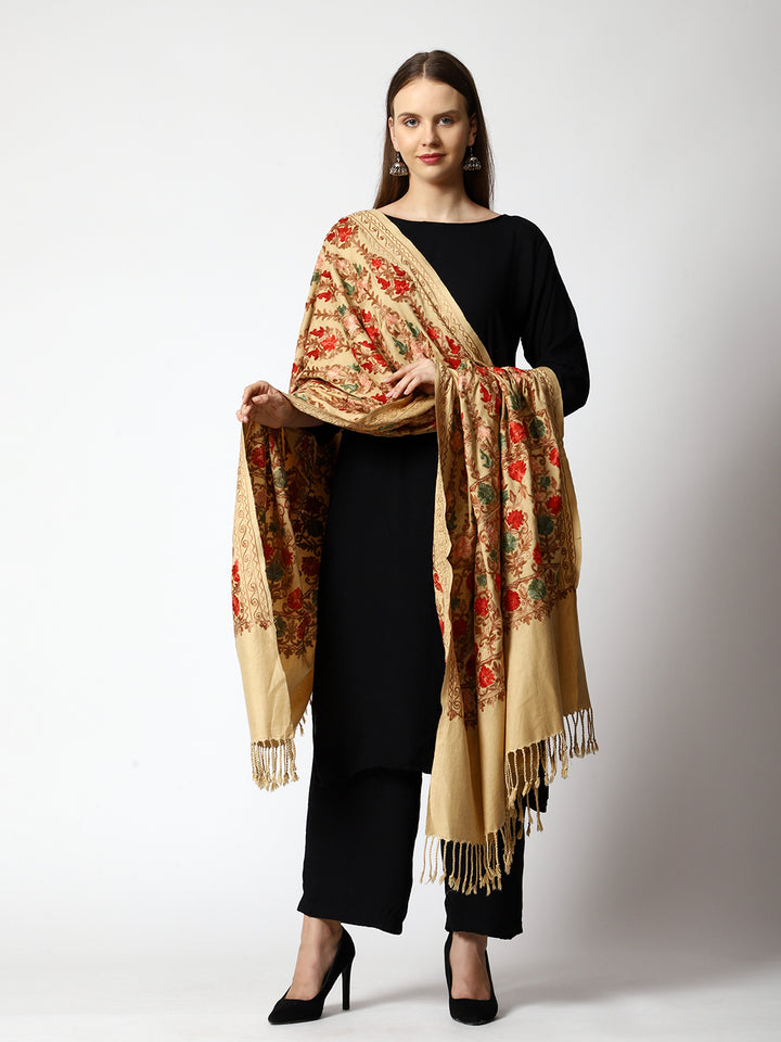 Women's Aari Embroidered Wool Shawl